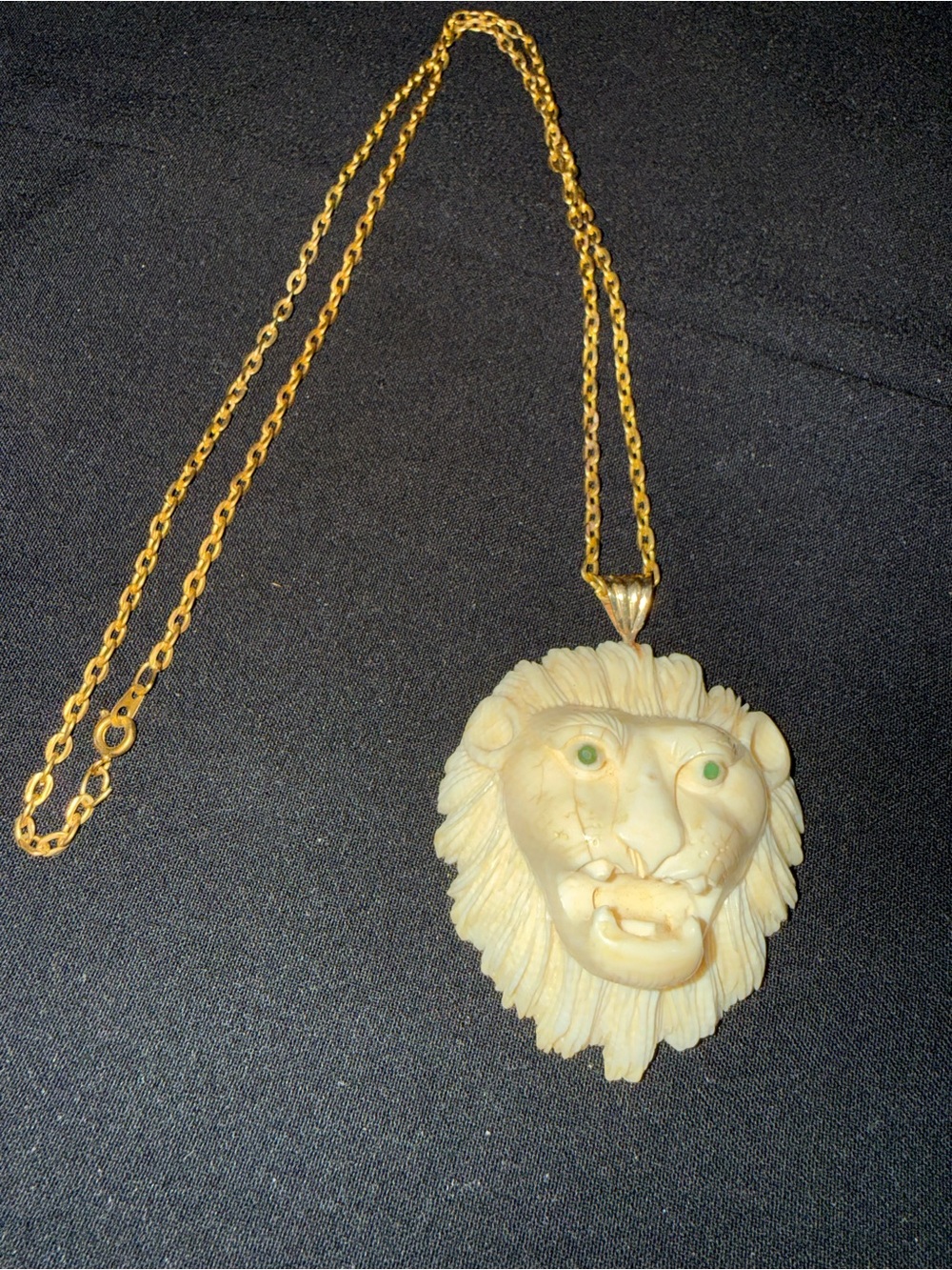Lion Head Pendant Necklace in Cream with Gold Tone Chain